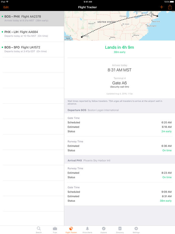 Screenshots of KAYAK for iPad