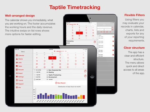 Taptile Timetracking HD Lite for working hours and your timesheet