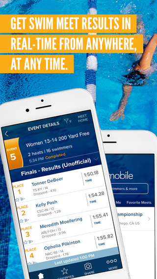 Meet Mobile: Swim - View Event Information Results and Times