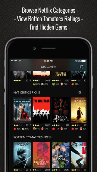 Discover Premium : for Netflix Unlimited with Rotten Tomatoes Ratings and Queue Pro