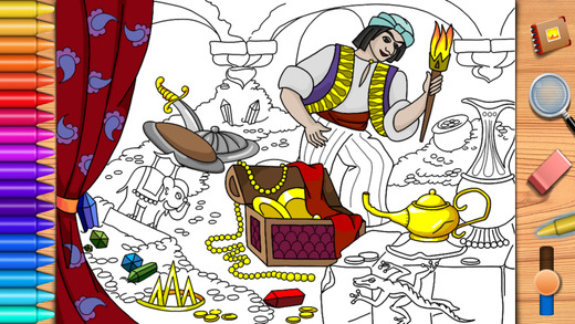 【免費書籍App】Aladdin and the Enchanted Lamp. Coloring book for children-APP點子