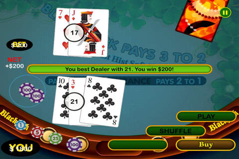21 Lucky St. Patrick's Day Blackjack Fun - Leprechaun Las Vegas Casino Free screenshot 2