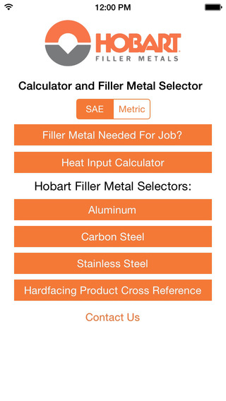 Hobart Filler Metal Selector and Calculator