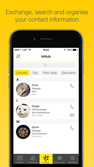InHub - exchange search and organise your contact information