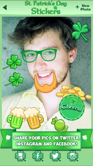 【免費攝影App】Green Photo Stickers for St. Patrick's Day with fun Beer Sticker Lucky Shamrock and Gold Horseshoes-APP點子