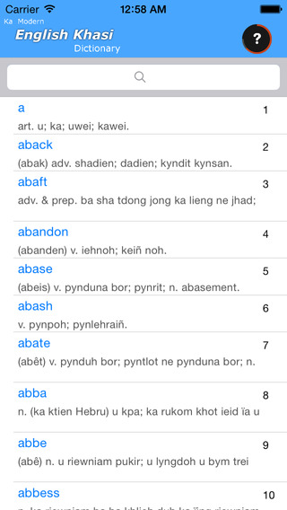 Modern English Khasi Mobile Dictionary