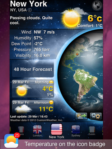 MegaWeather for iPad - Detailed Weather Forecast, Widget and Temperature on the Icon Badge. Screenshots