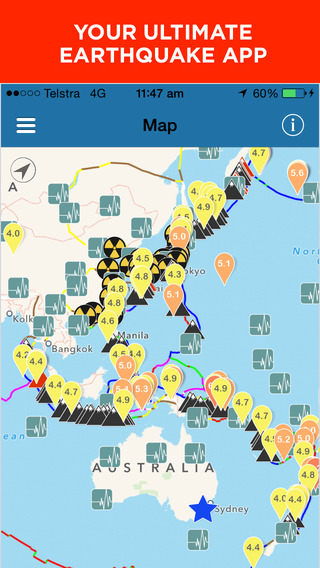 地震 - 地图，信息，警报 - Earthquake Map Info Alerts - Oz Quake - Earthquakes with seamless Facebook and Twitt