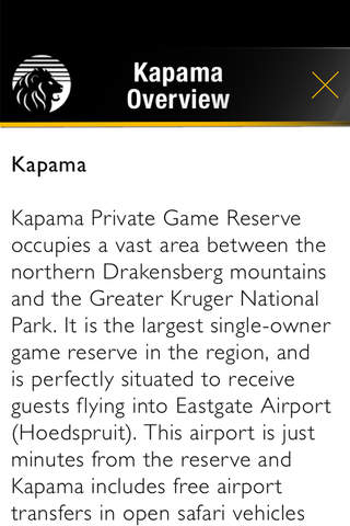 Kapama Private Game Reserve for Smartphones screenshot 2