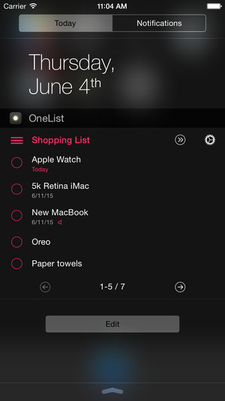 OneList - Reminders on Today Widget and Watch