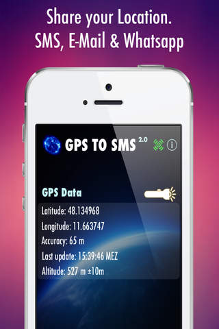 GPS to SMS 2 FREE - Share GPS location (Coordinates and postal Address) via SMS E-Mail & Messenger and show GPS Device Data Navigation