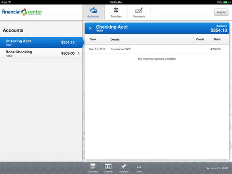 Financial Center First Credit Union for iPad screenshot 2