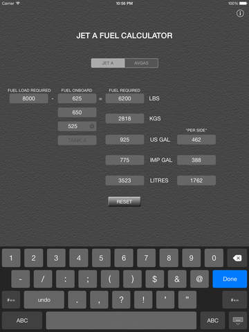 Aviation Fuel Weight Calculator for iPad