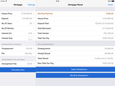 Mortgage Calculator iPad - with Overpayments