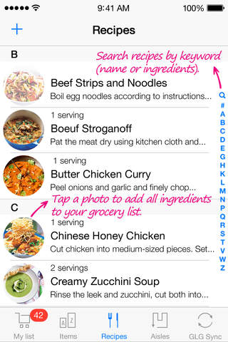 Grocery List Generator Lite - Create shopping lists and store all your recipes. screenshot 4