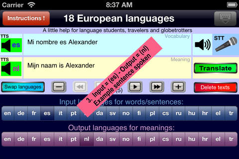 EuroTranslator - for 18 European languages,   with automatic speech recognition and text and voice output screenshot 3