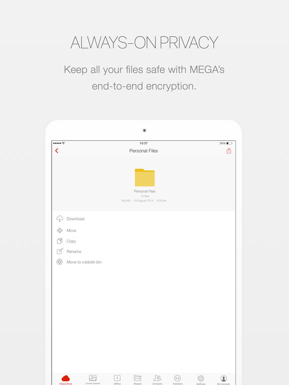 Screenshots of Mega for iPad