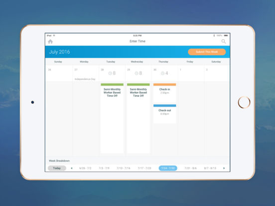 Screenshots of Workday for iPad