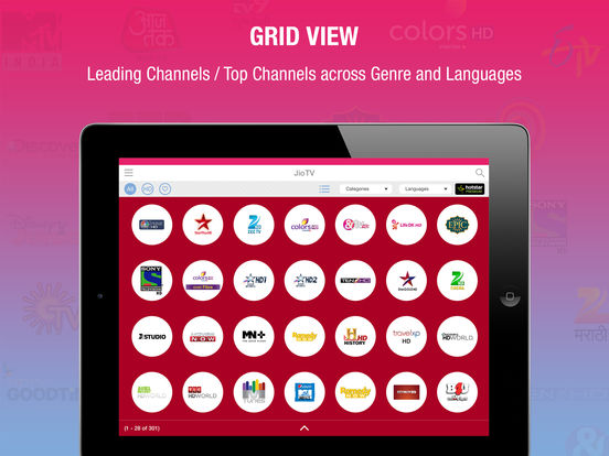 Jio TV iPad App Screenshots - Grid View Jio TV iPad App Screenshots - Grid View