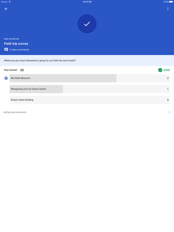 Screenshots of Google Classroom for iPad