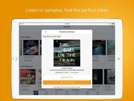 Screenshots of Audible for iPad
