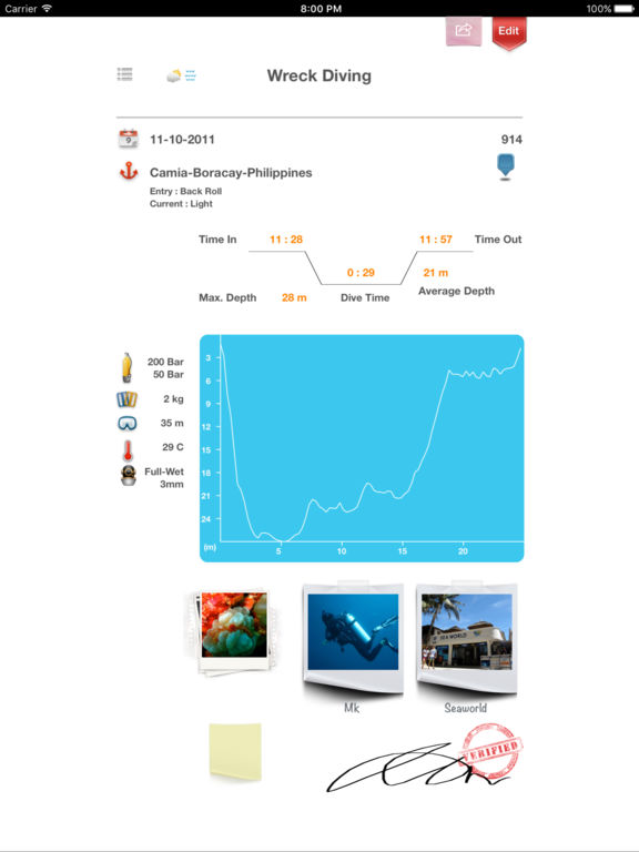 Dive Diary SCUBA diving logbook screenshot