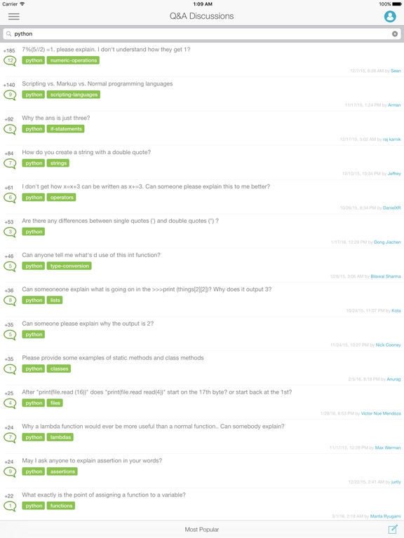 Screenshots of Learn Python for iPad