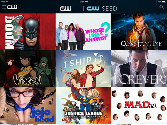 Screenshots of The CW for iPad
