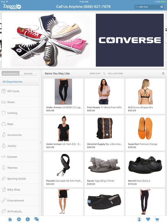 Screenshots of Zappos for iPad