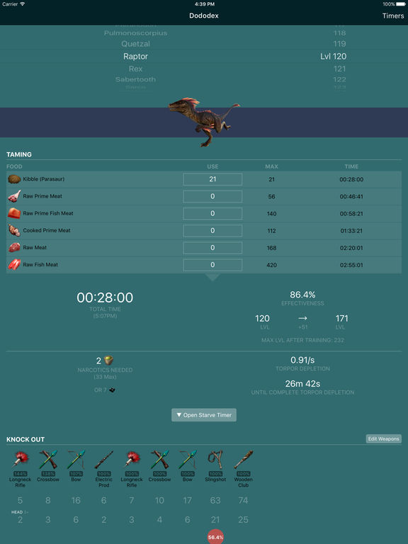 Dododex Taming Calculator for Ark Survival Evolved на iPad