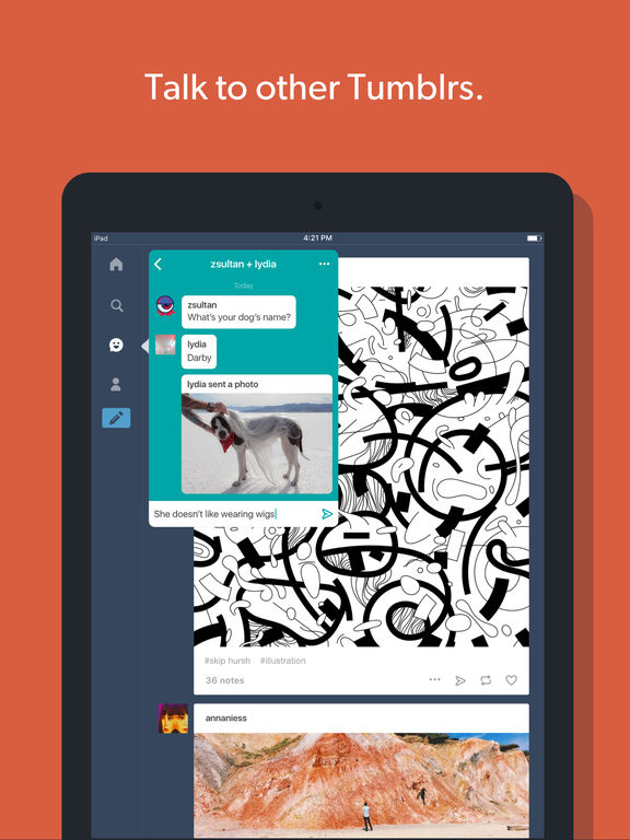 Screenshots of Tumblr for iPad