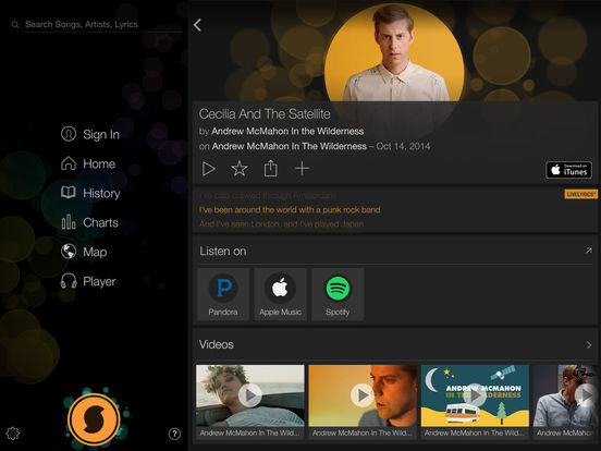 Screenshots of SoundHound for iPad