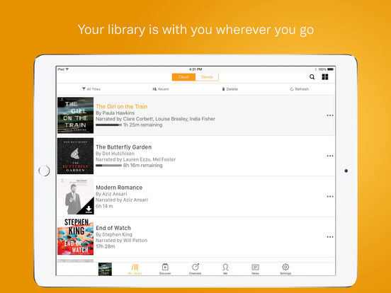 Screenshots of Audible for iPad