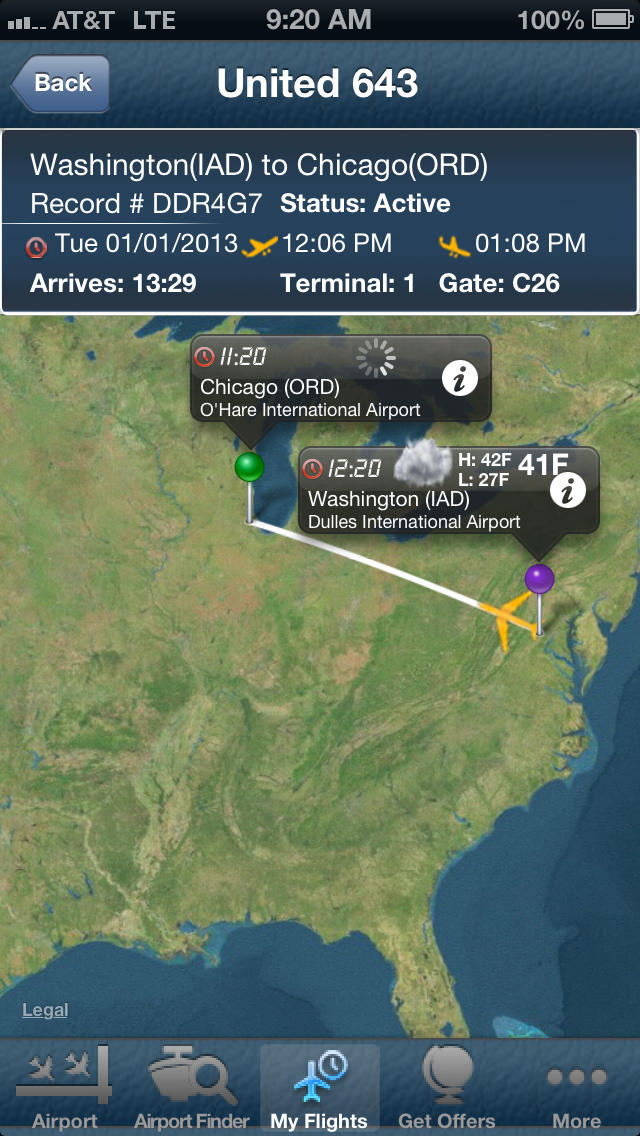 Washington Dulles Airport (IAD/BWI/DCA ) Flight Tracker radar screenshot 1