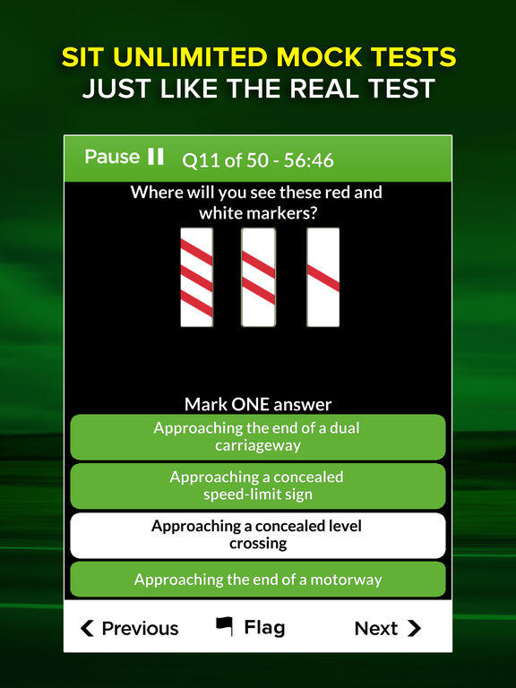 Where will you see these red and white markers? - Theory Test